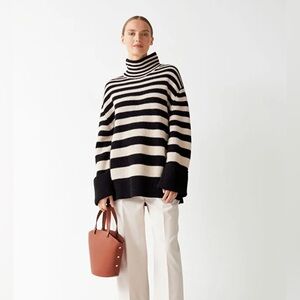 & Other Stories Black and Cream Striped Turtleneck M